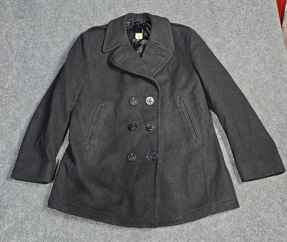 Crown Jackets & Blazers - Military Peacoat Womens 16 R Black Wool OverCoat Crown Clothing